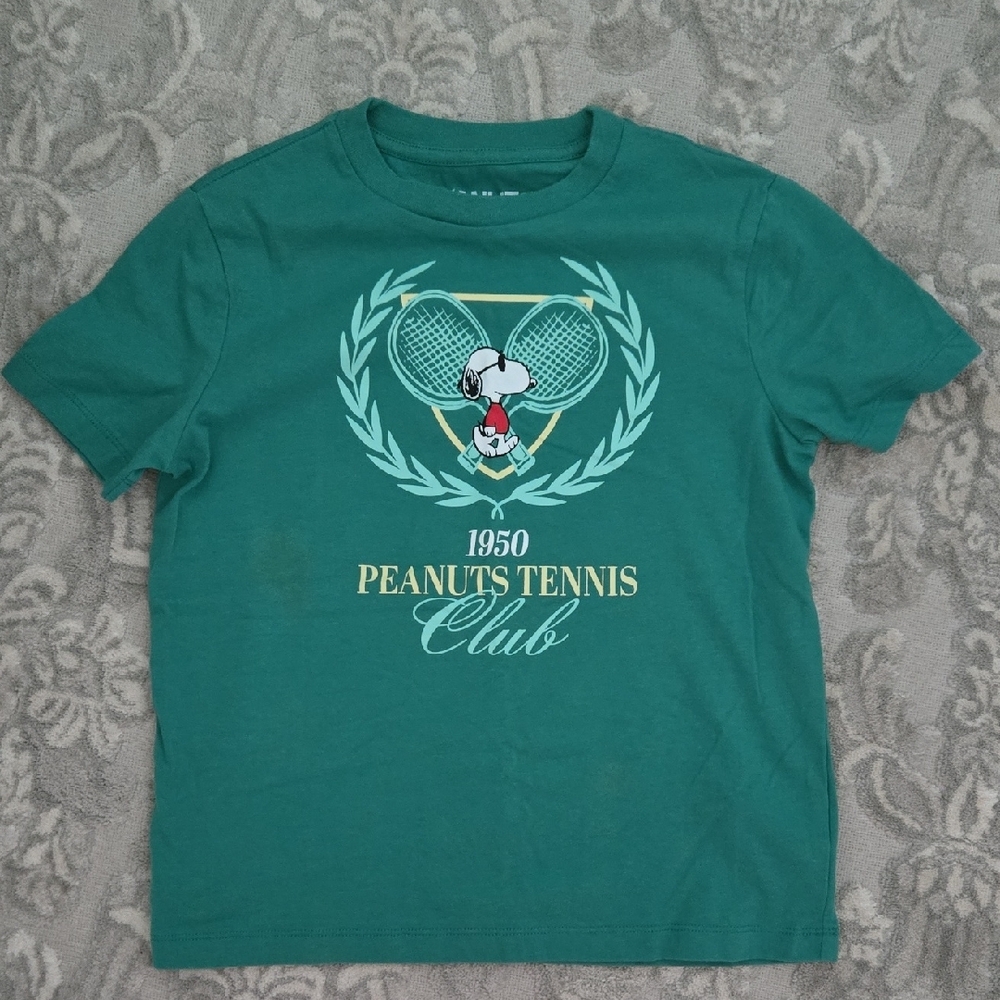 Peanuts Green Short Sleeve Tee with Tennis Graphic